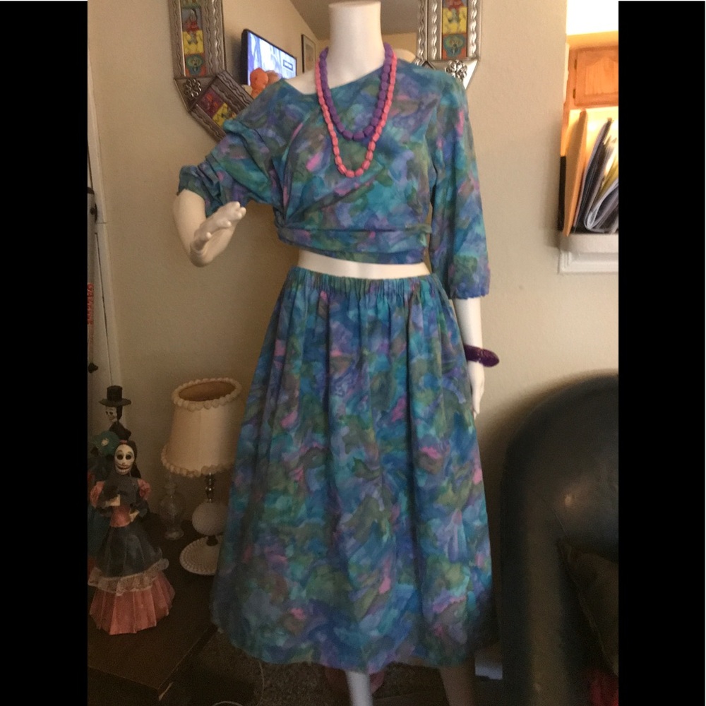 Vintage 2 pc skirt/top 80s fashion cotton candy